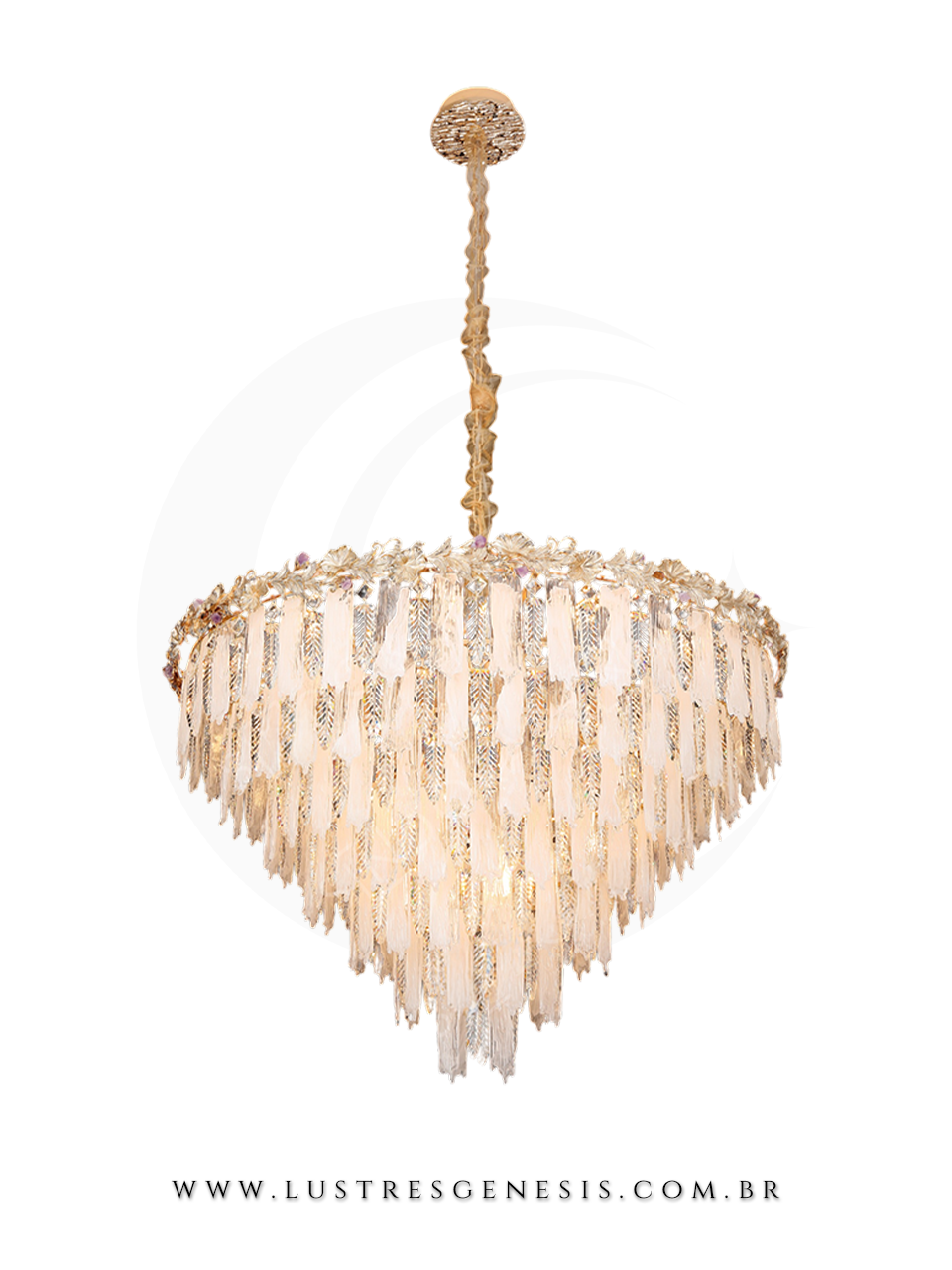 Lustre Pendente de Cristal Dourado Ø80cm, Sala de Jantar, Sala de Estar, Quarto Casal, Suite Master, Mesa Area Gourmet
